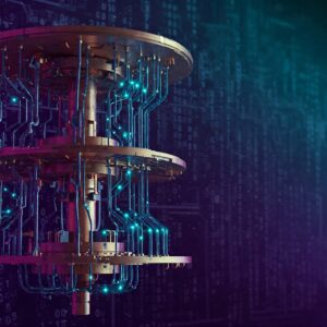 A futuristic quantum computer illustrating the power of qubits in quantum computing.