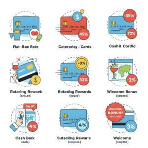 Infographic displaying types of cashback credit cards with percentages