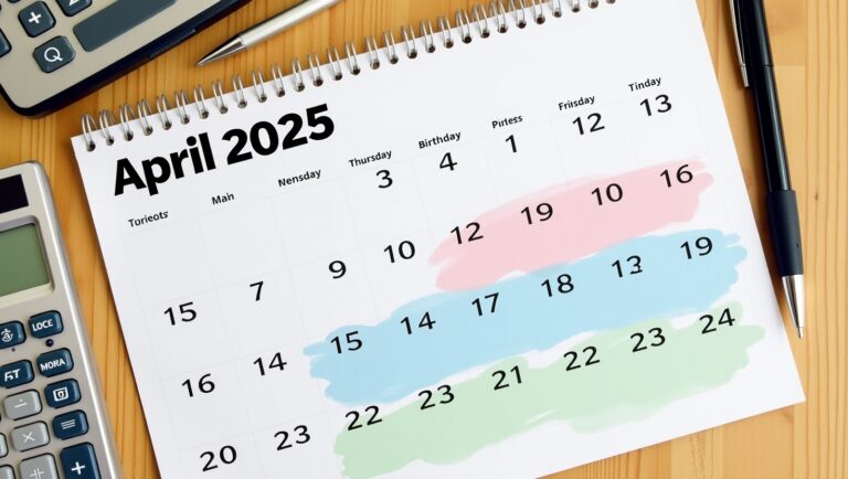 April 2025 calendar with Social Security payment dates highlighted.