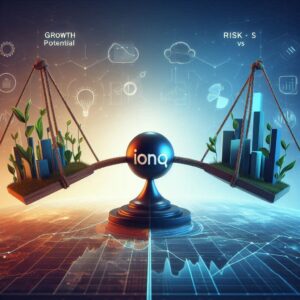 A visual representation of IonQ stock's growth potential versus investment risks.