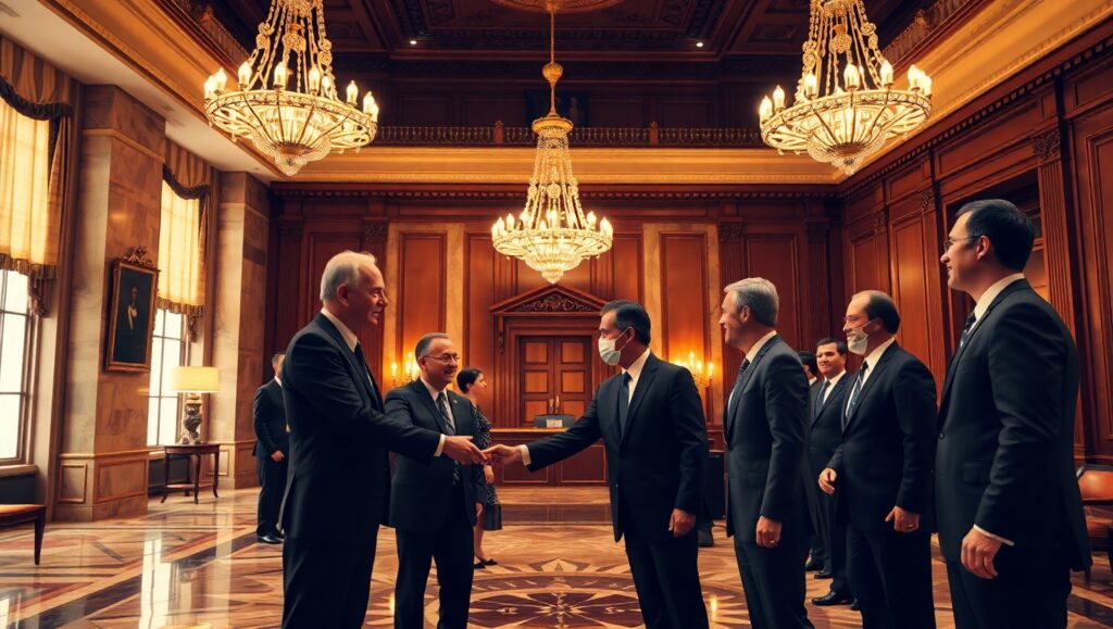 Corporate lobbyists meeting government officials to influence Trump Tariff exemption policies.