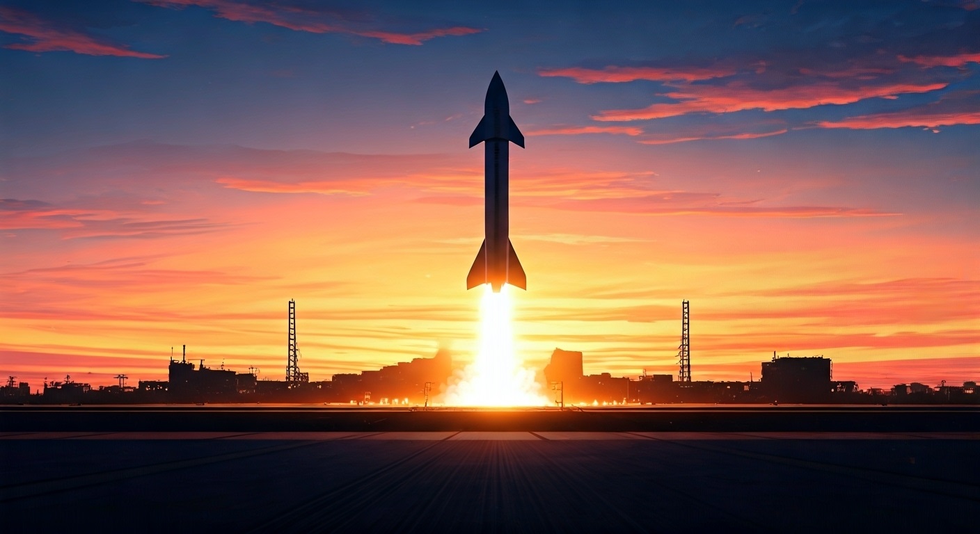 Launch of Starship 9 at sunset
