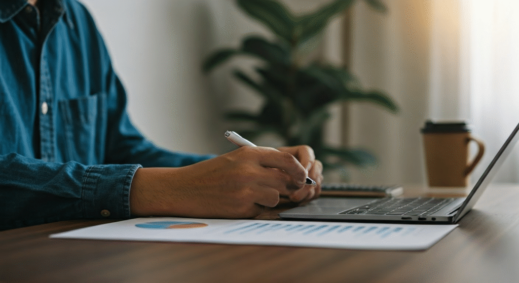 Person assessing financial situation