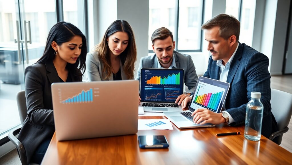 Shopify merchant revenue and GMV increase in Q1 2025 shown on business analytics screen.