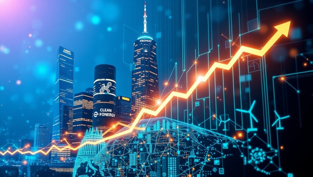 Futuristic concept of Europe's capital market growth featuring innovation, clean energy, and digital transformation