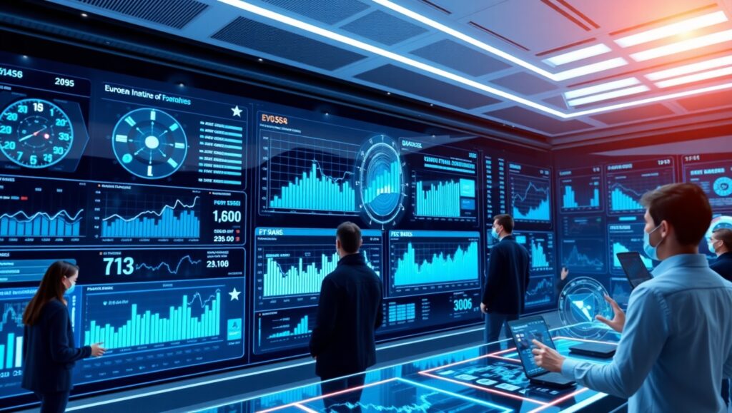 Illustration of Europe's digital trading platforms with AI, automation, and real-time analytics transforming capital markets