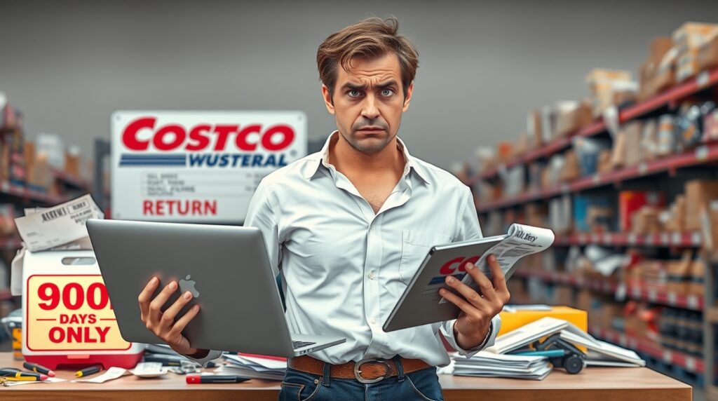 Shopper at Costco return desk with 90-day policy