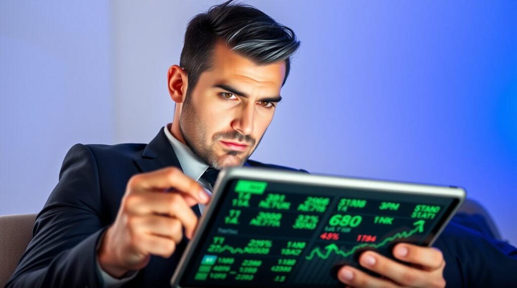 Investor reading strong earnings data