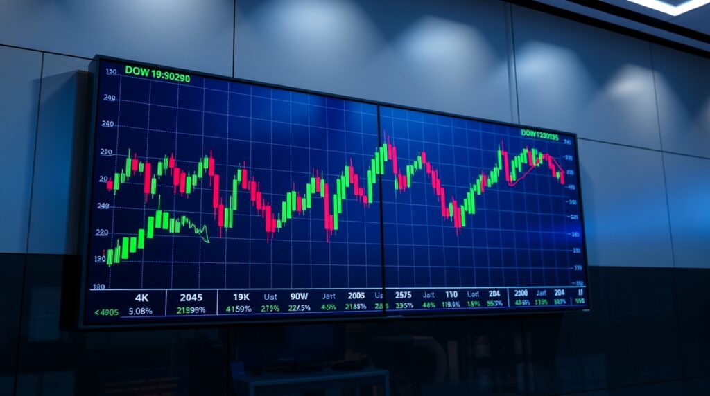 Dow Jones price chart on trading screen