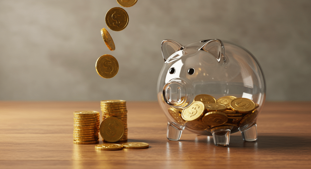 Steady stream of income into a piggy bank.