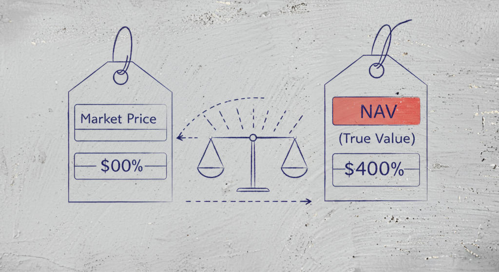 Market price vs. true value of an asset.