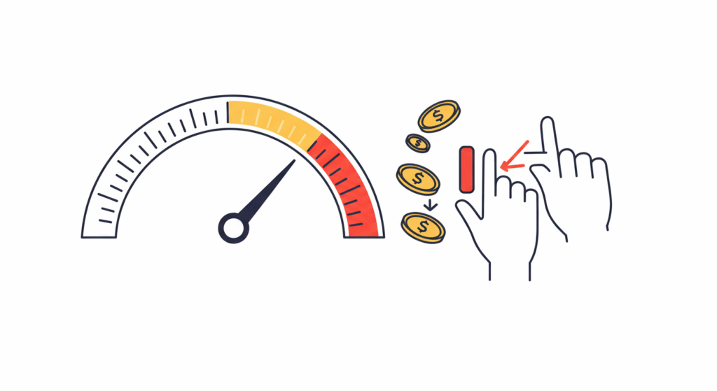 Financial gauge showing a critical NAV threshold