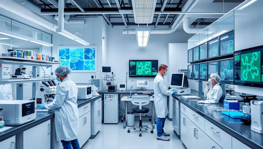 Biotech researchers working on gene therapy development