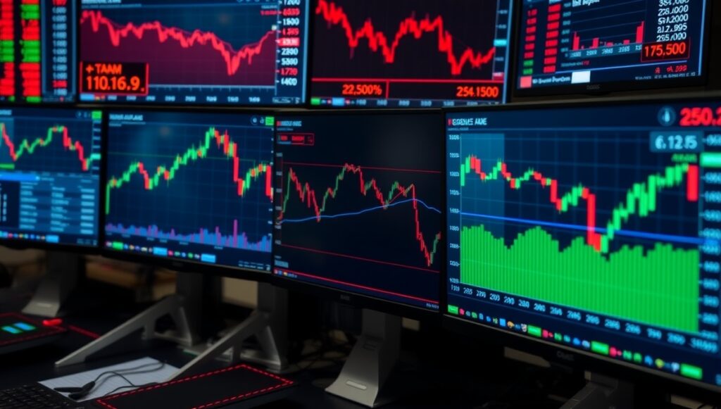 Stock trading screen showing market decline data
