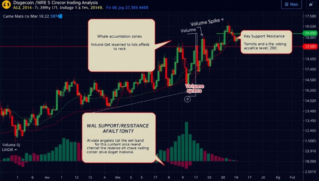 Dogecoin price chart showing whale accumulation patterns