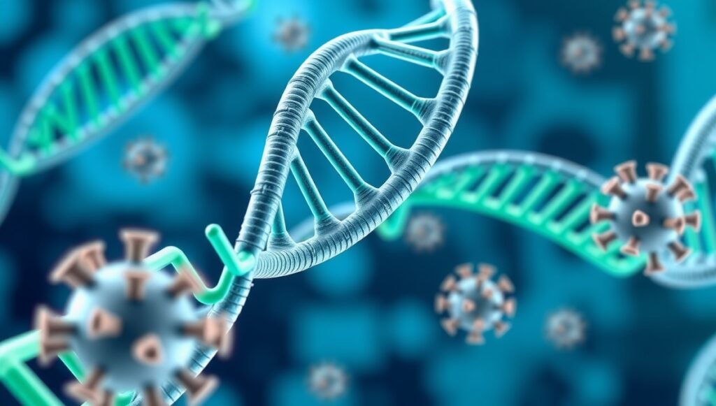 DNA helix illustration showing gene therapy process