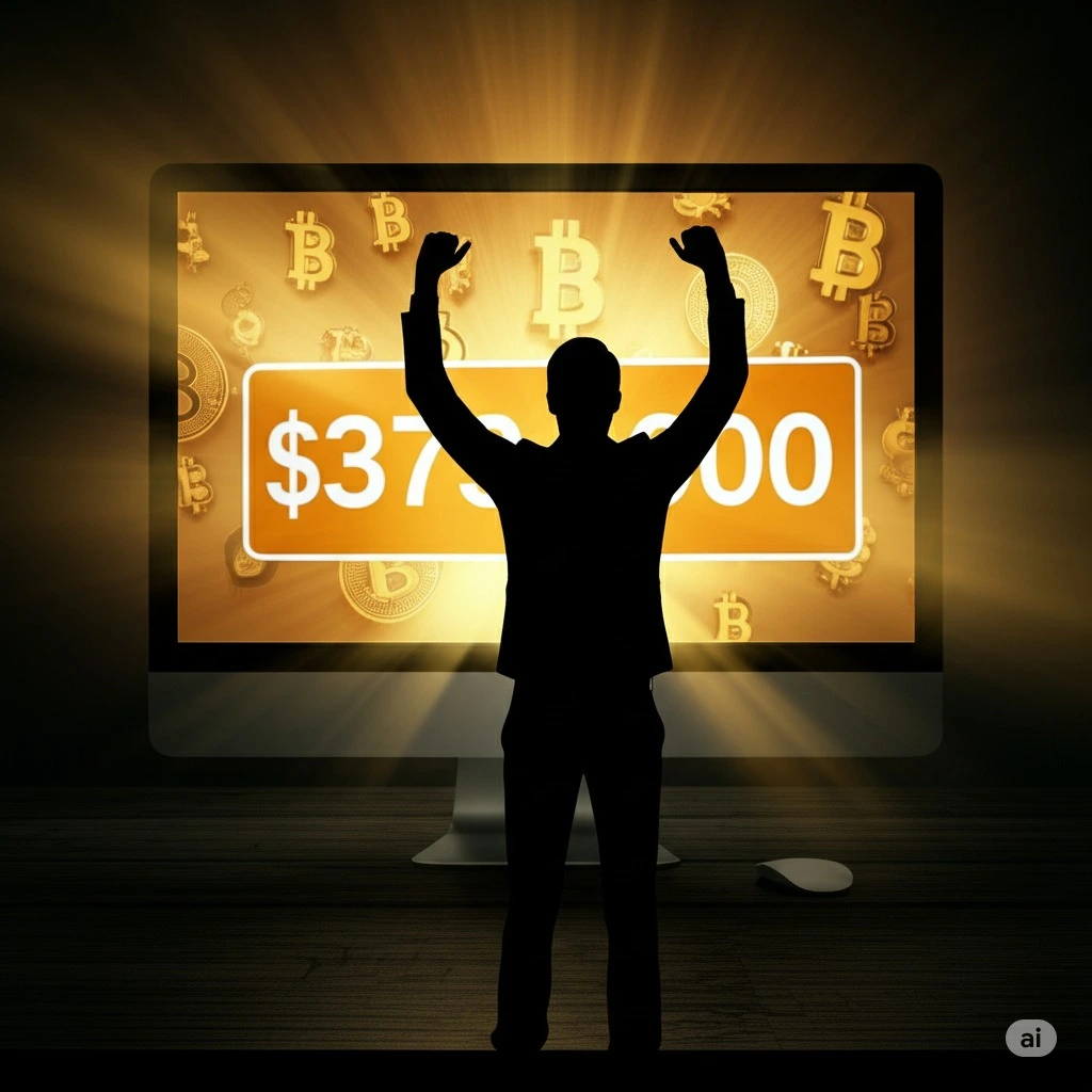 Miner celebrating $373K Bitcoin block reward