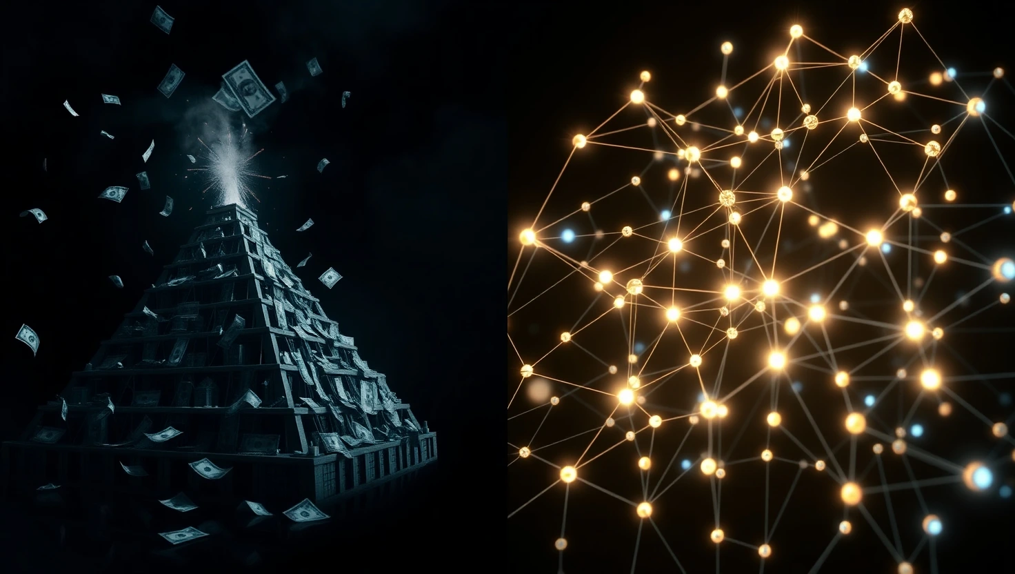 Cryptocurrency vs Ponzi scheme comparison visual