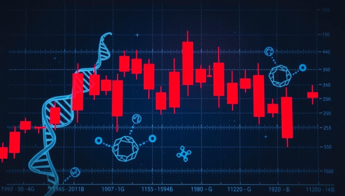 Sarepta stock chart showing dramatic decline with medical symbols