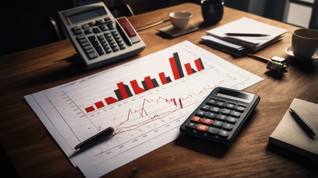 Financial charts showing declining stock performance