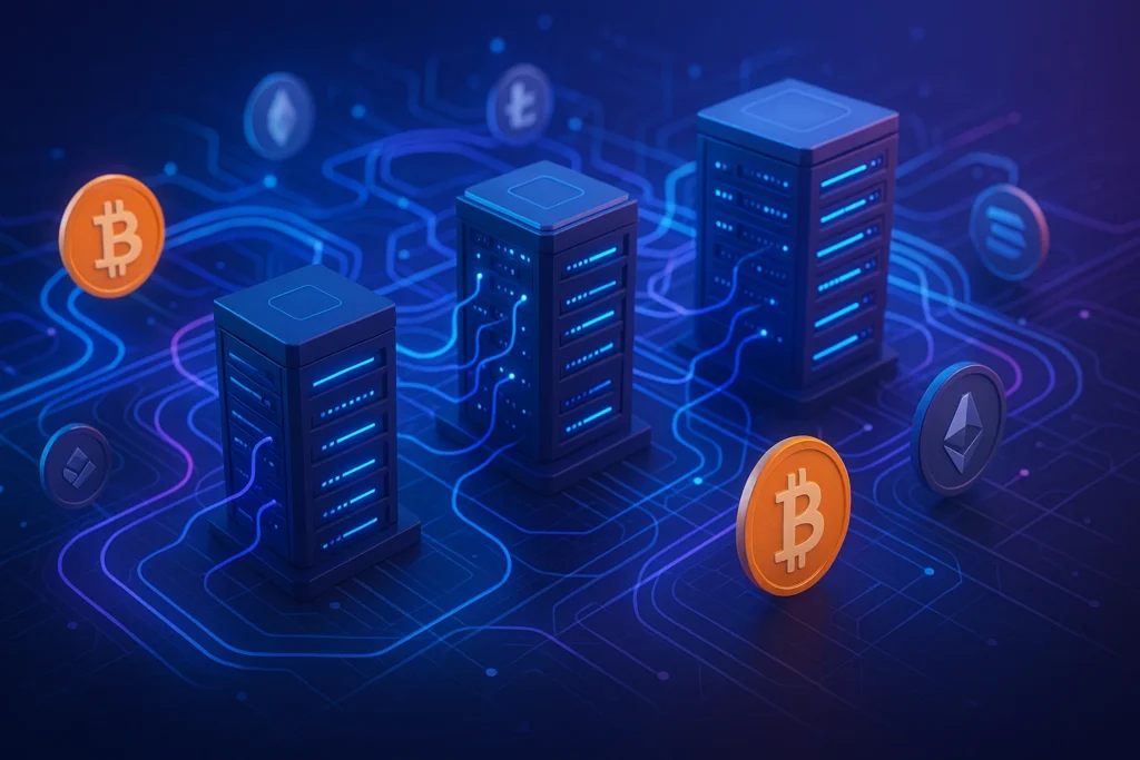 AI-powered cloud mining technology combining artificial intelligence with cryptocurrency mining across global server networks