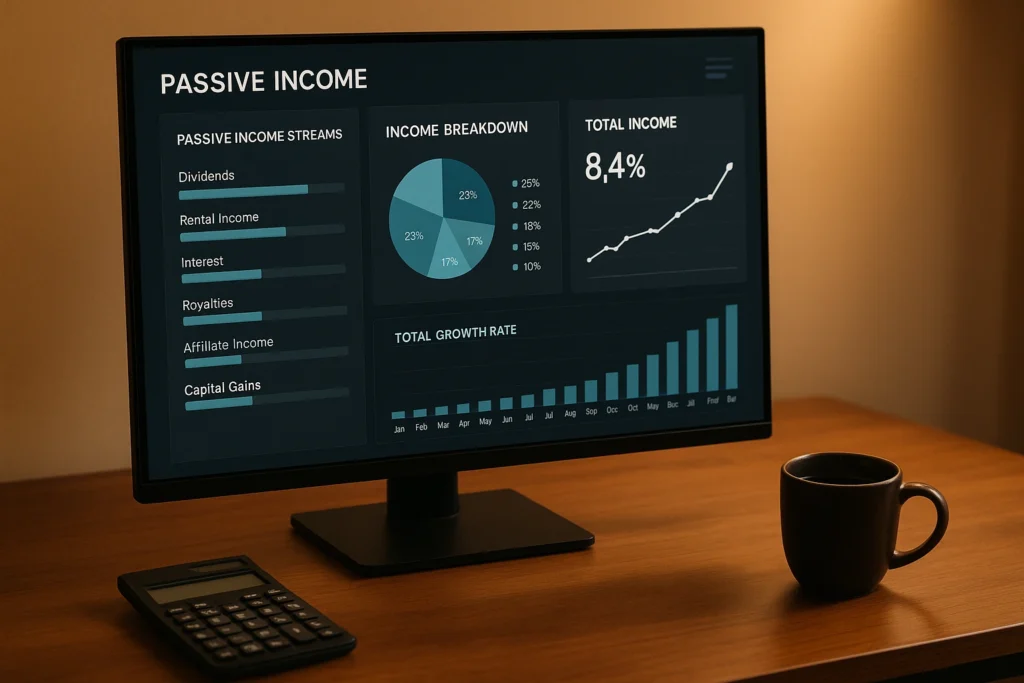 Passive income dashboard showing 8.4% annual returns