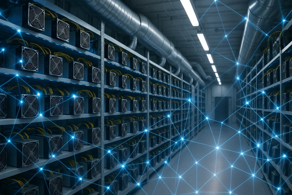 Professional crypto mining facility with ASIC hardware