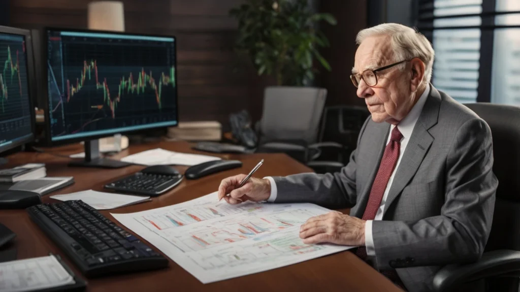 Business executive reviewing financial reports