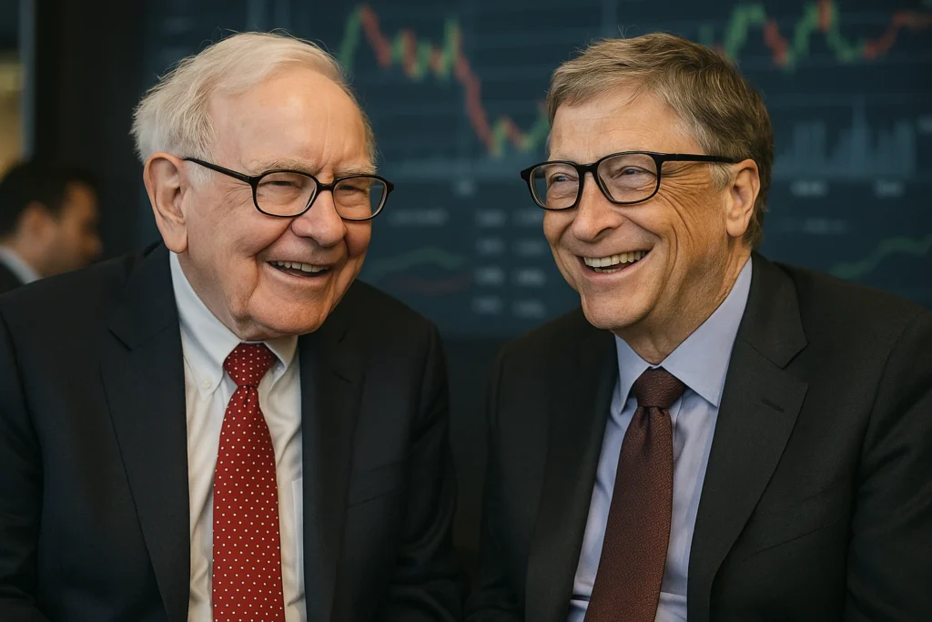 2. Warren Buffett and Bill Gates smiling at investor conference