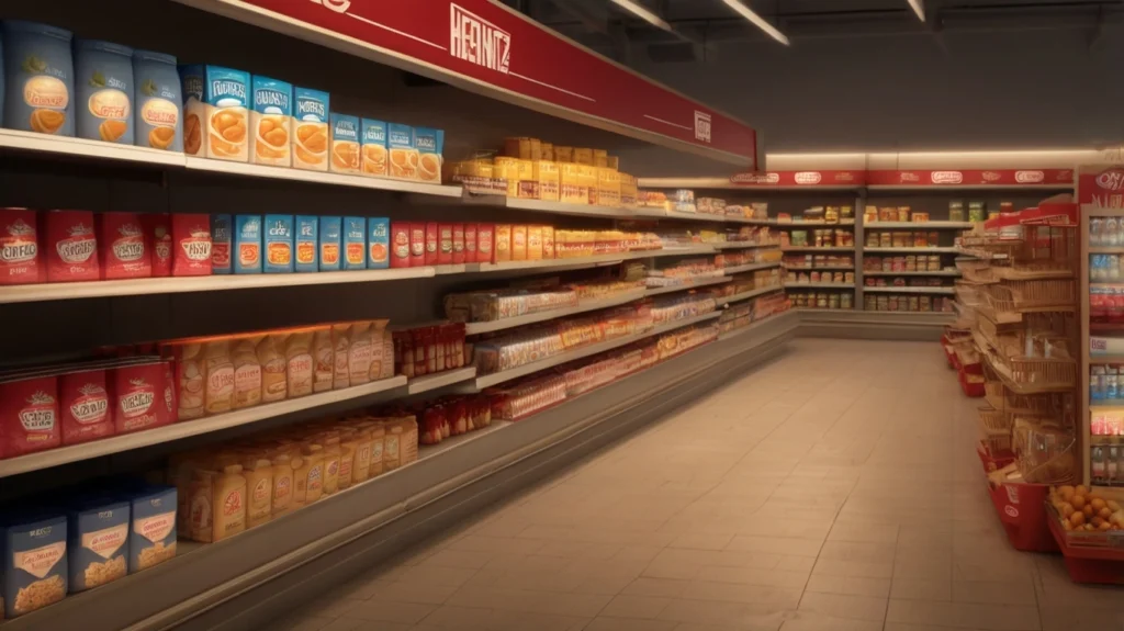 Kraft Heinz products on grocery store shelves
