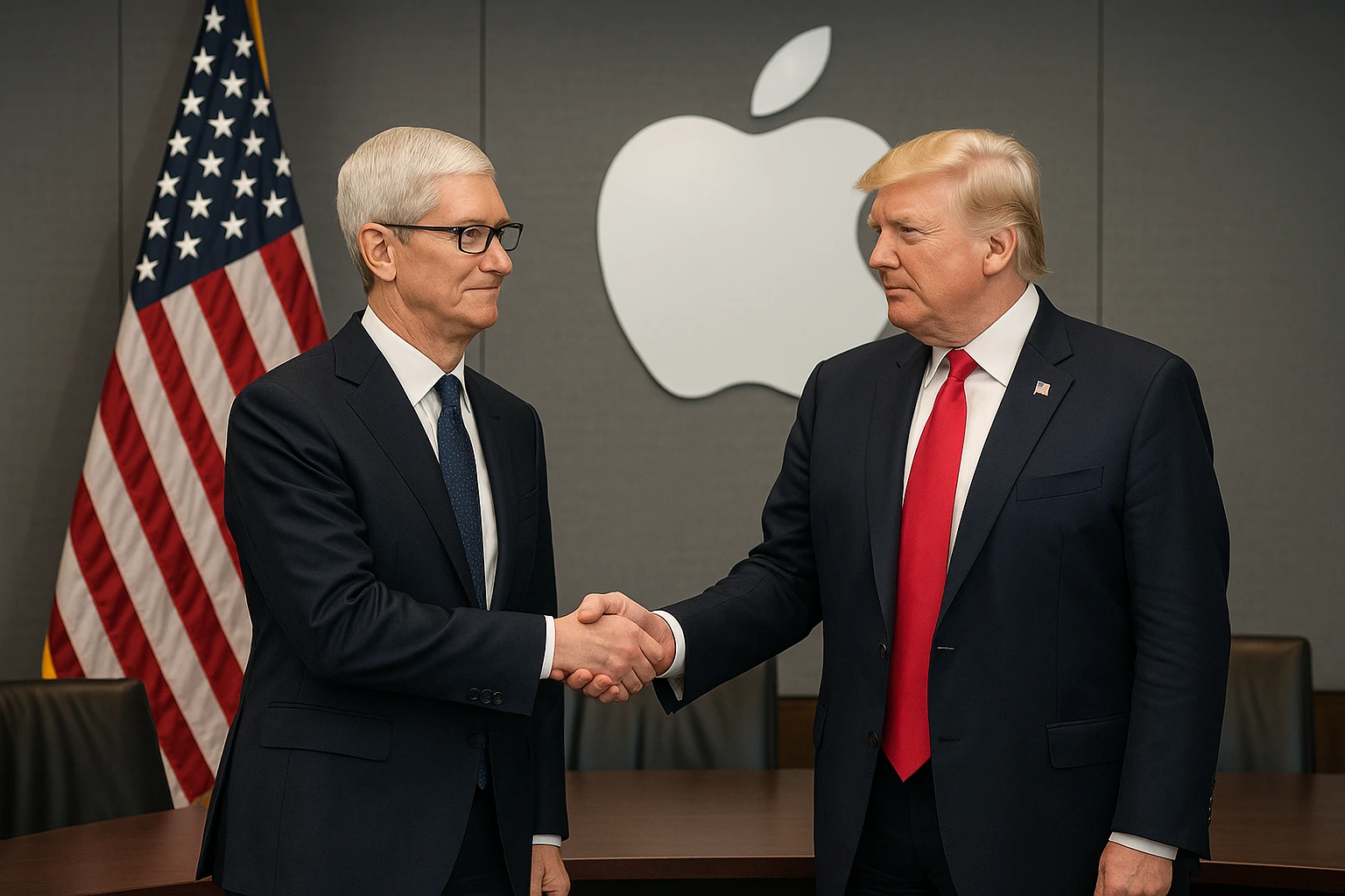 Tim Cook and Trump handshake deal